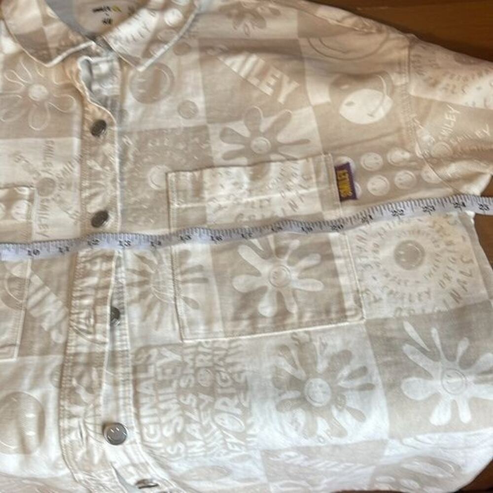 Smiley and H&M Denim White & Cream Denim Jacket Size S Novelty Print NWOT Preppy - Picture 5 of 13